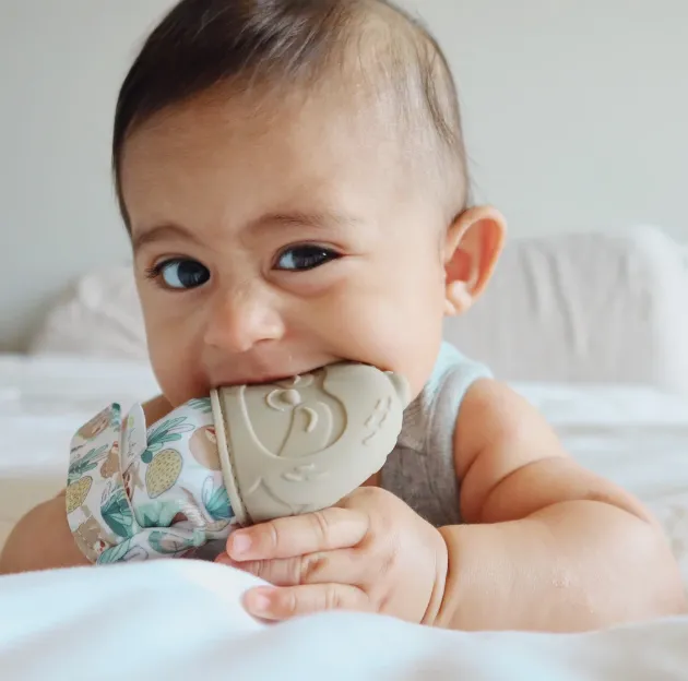 Baby's Itzy Ritzy BPA free silicon and poly teething Mitt - in mint cactus, pink leopard or taupe Sloth design