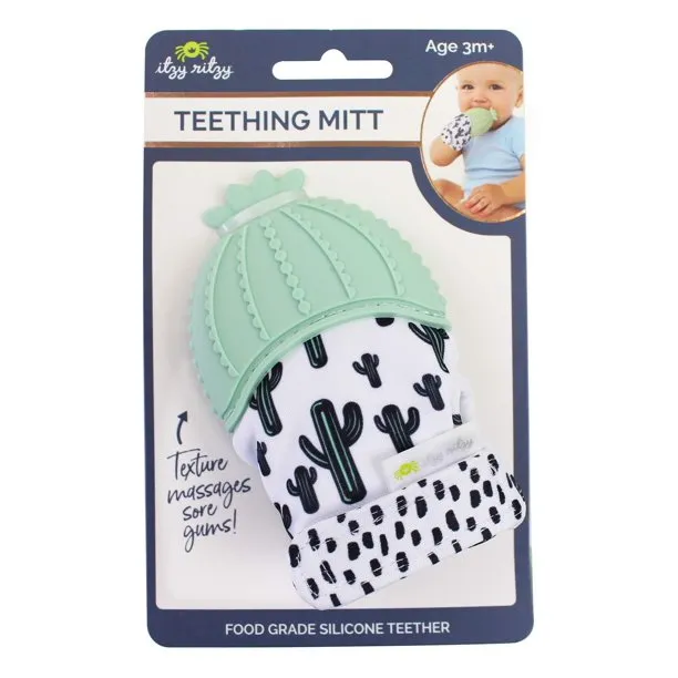 Baby's Itzy Ritzy BPA free silicon and poly teething Mitt - in mint cactus, pink leopard or taupe Sloth design