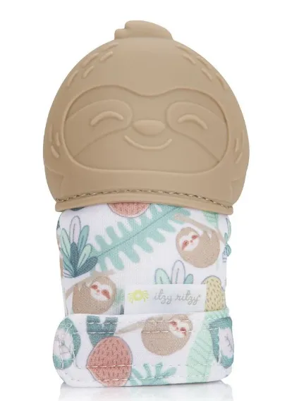 Baby's Itzy Ritzy BPA free silicon and poly teething Mitt - in mint cactus, pink leopard or taupe Sloth design