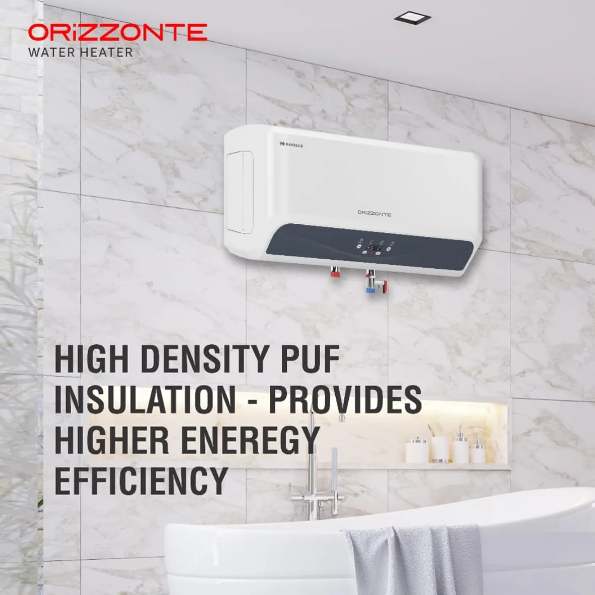 Havells Orizzonte 15 Litre Storage Water Heater | Glass Coated Tank, Digital Display, Remote Controlled | Warranty: 7 Year On Tank, Free Shock Safe Plug | (White), Wall