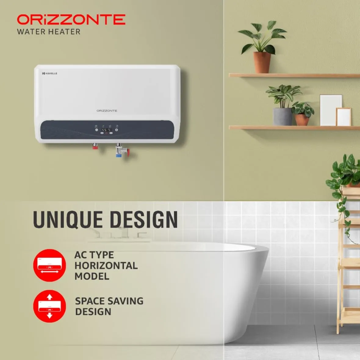 Havells Orizzonte 15 Litre Storage Water Heater | Glass Coated Tank, Digital Display, Remote Controlled | Warranty: 7 Year On Tank, Free Shock Safe Plug | (White), Wall