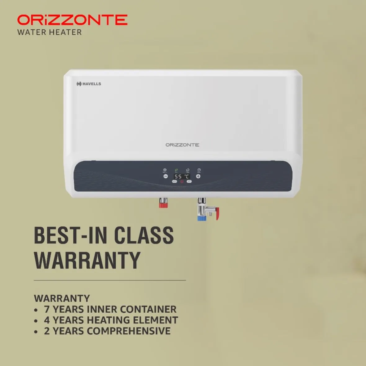 Havells Orizzonte 15 Litre Storage Water Heater | Glass Coated Tank, Digital Display, Remote Controlled | Warranty: 7 Year On Tank, Free Shock Safe Plug | (White), Wall