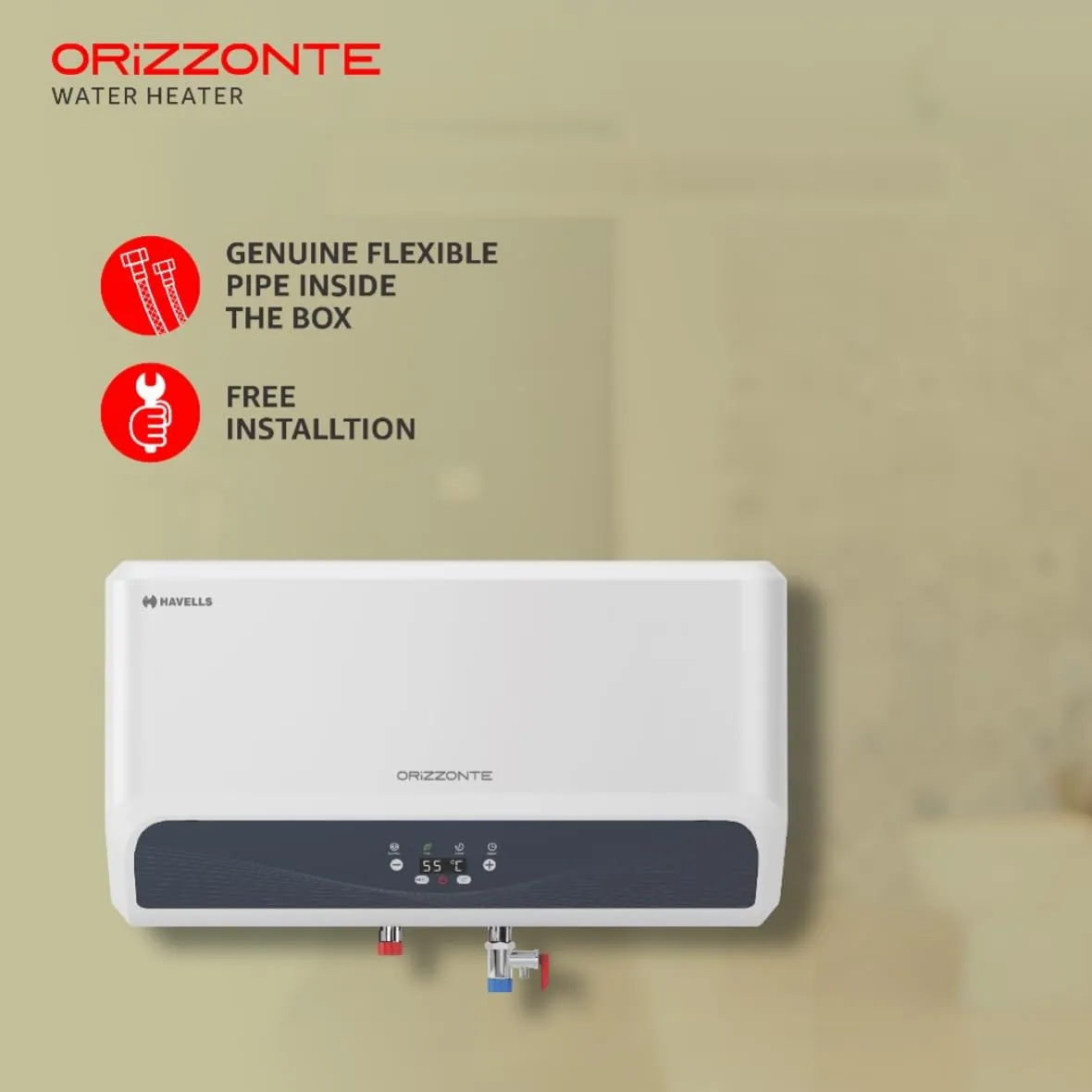 Havells Orizzonte 15 Litre Storage Water Heater | Glass Coated Tank, Digital Display, Remote Controlled | Warranty: 7 Year On Tank, Free Shock Safe Plug | (White), Wall
