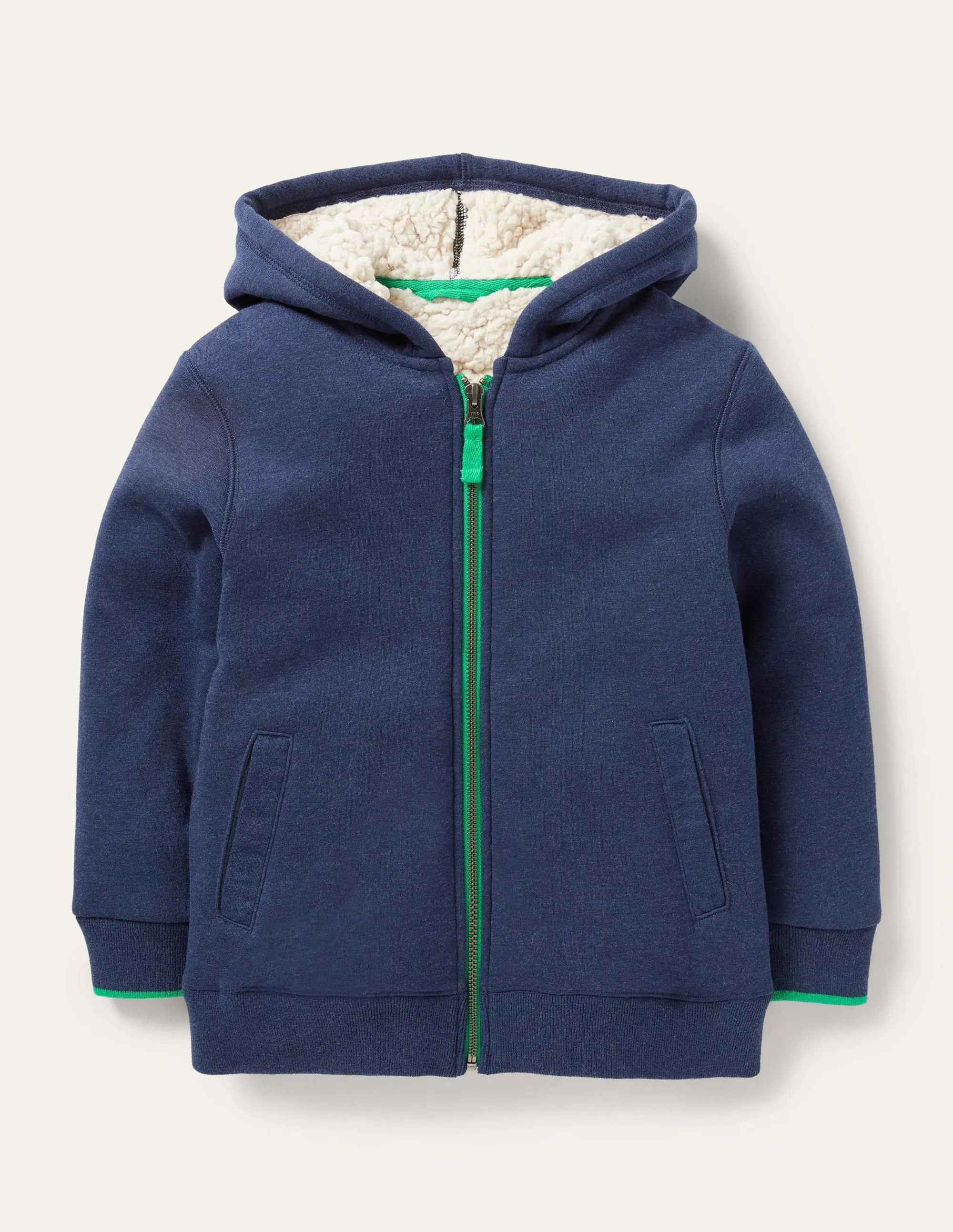 Navy Borg Lined Zip-up Hoodie-Blue Marl