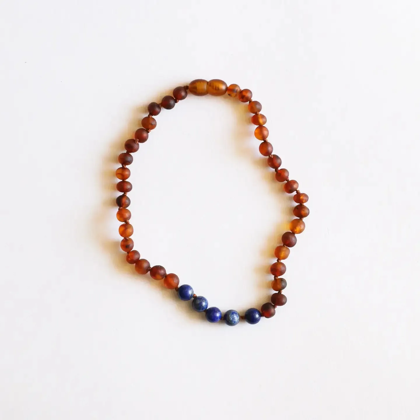 Raw Cognac Baltic Amber   Lapis Stone Necklace 13 inch