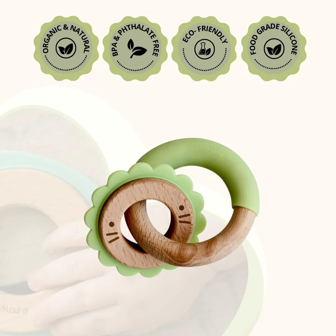 Wood Critter & Ring Teether - Green